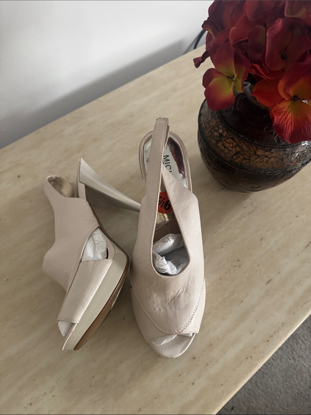 MICHAEL Michael Kors Cream Slingback Peep-Toe Wedge Sandals